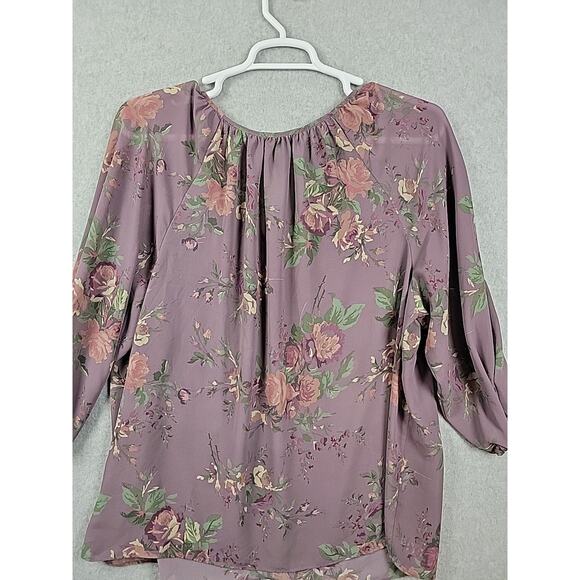 Chaps Purple Floral 3/4 Sleeve V Neck Popover Boho Blouse Women's Plus 2X - Picture 7 of 11